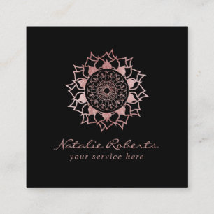 Rose Gold Mandala Flower Logo Beauty Salon Spa Square Business Card