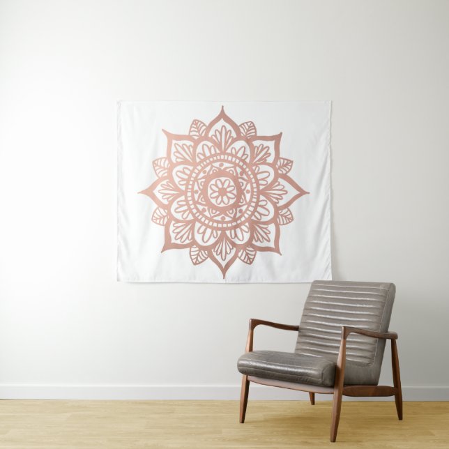 Rose Gold Mandala Flower Tapestry (In Situ (Horizontal))