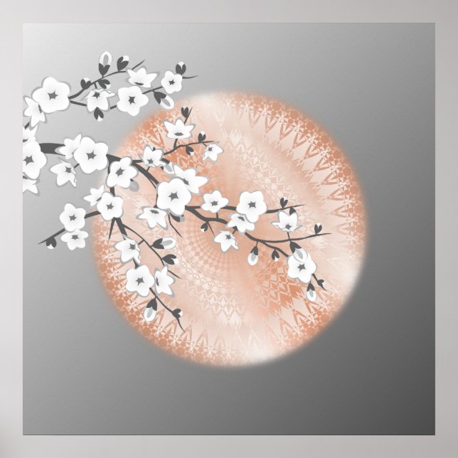 Rose Gold Mandala Grey Cherry Blossoms Poster (Front)