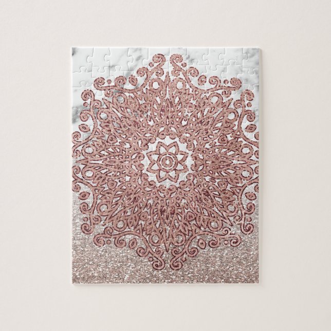 Rose gold mandala marble glitter ombre jigsaw puzzle (Vertical)