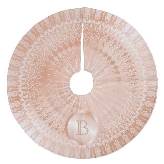 Rose Gold Mandala Monogram  Fleece Tree Skirt (Front)
