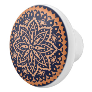 Rose-Gold Mandala On Blue Background Ceramic Knob