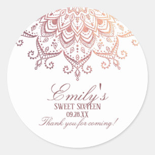 Rose Gold Mandala Sweet 16 Thank You Classic Round Sticker