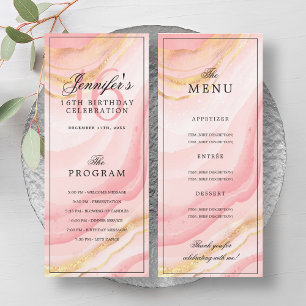 Rose Gold Marble 16th Birthday Program Menu Invitation