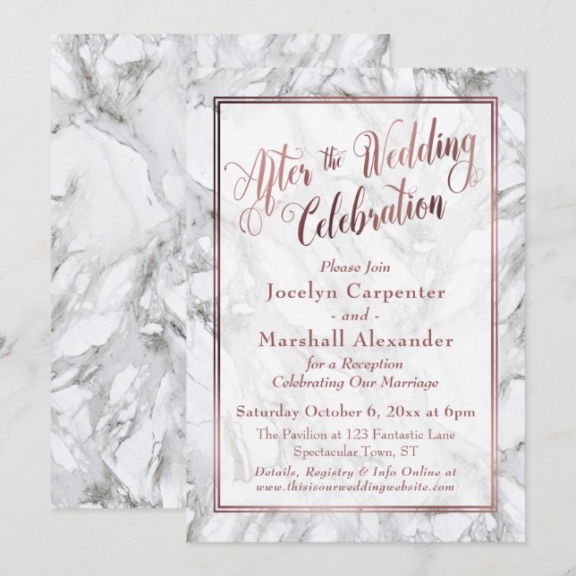 Rose Gold Marble After the Wedding Celebration Invitation (Front/Back)