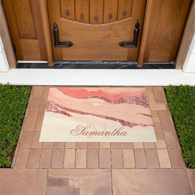 Rose Gold Marble and Glitter Doormat (Outdoor)