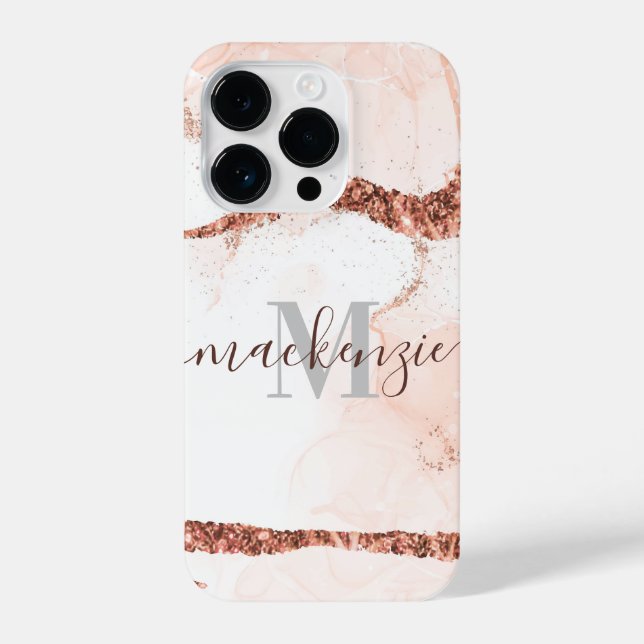 Rose Gold Marble and Glitter iPhone Case (Back)