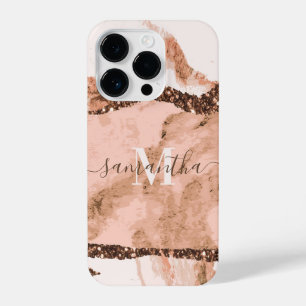 Rose Gold Marble and Glitter iPhone 14 Pro Case