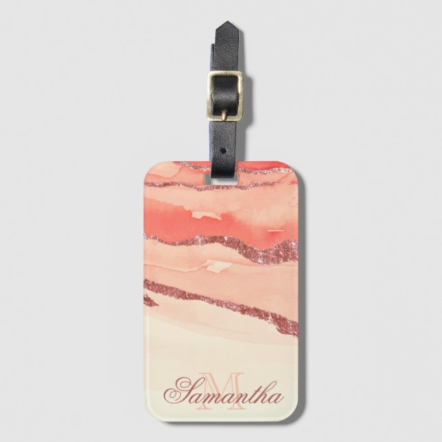 Rose Gold Marble and Glitter Luggage Tag (Front Vertical)