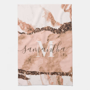 Rose Gold Marble and Glitter Tea Towel