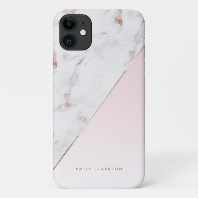 Rose Gold Marble and Pink Colour Block Personalise Case-Mate iPhone Case (Back)