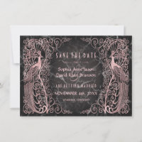 Rose Gold Marble Art Deco Peacocks Save The Date