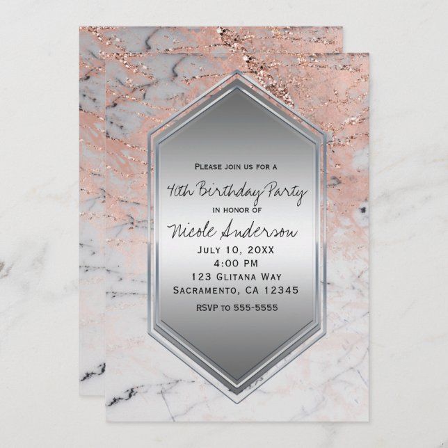 Rose Gold Marble Birthday Party Any Event Invitation (Front/Back)