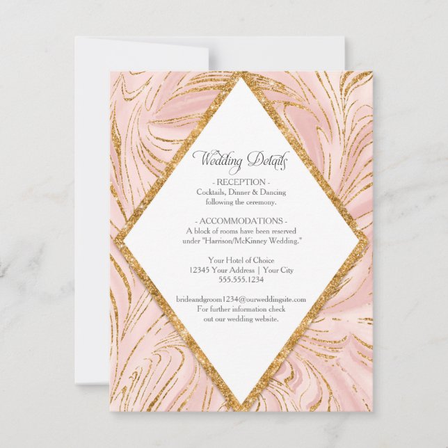 Rose Gold Marble Blush Pink Wedding Details Invitation (Front)