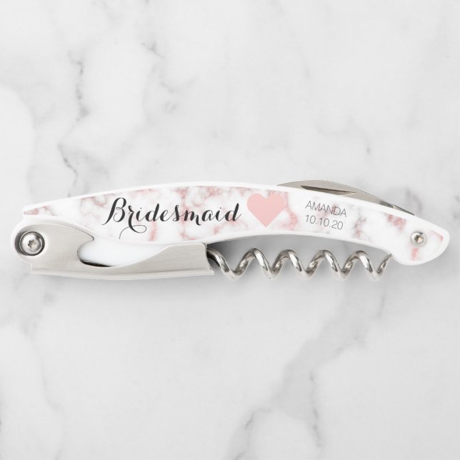 Rose Gold Marble Bridal Party Girly Bridesmaid Corkscrew (Front)