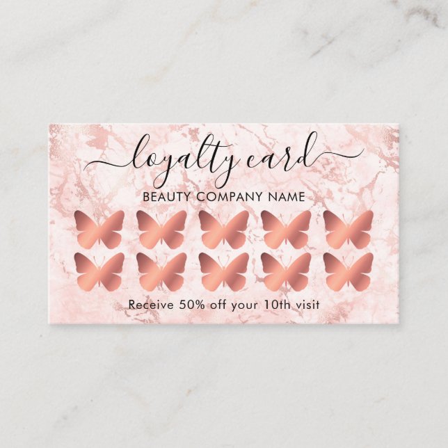 Rose Gold Marble Butterfly Loyalty Card (Front)