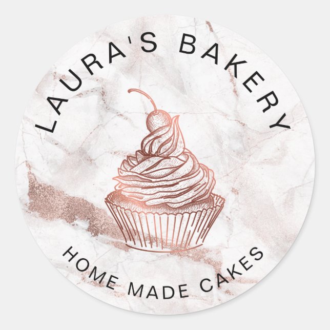 Rose Gold Marble Cakes Sweets Cupcake Home Bakery Classic Round Sticker (Front)