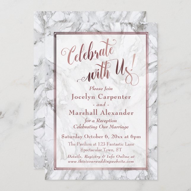 Rose Gold Marble Celebrate with Us Reception-Only Invitation (Front/Back)