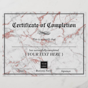 Rose Gold Marble Certificate of Completion Award
