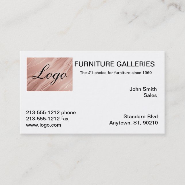 Rose Gold Marble Classic Logo Business Card (Front)