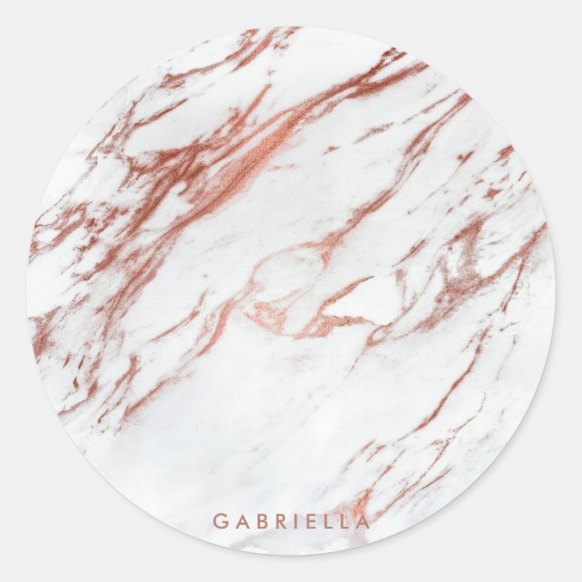 Rose Gold Marble Classic Round Sticker (Front)