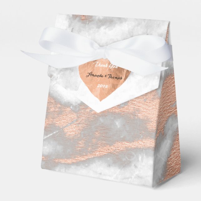 Rose Gold Marble Copper Heart 16th Wedding Favour Box (Front Side)