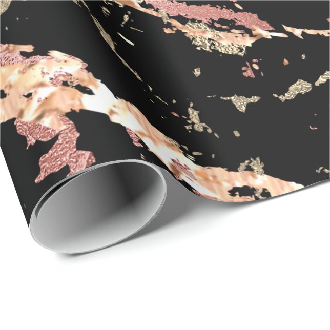 Rose Gold Marble Coral Black Bright Pink Abstract Wrapping Paper (Roll Corner)