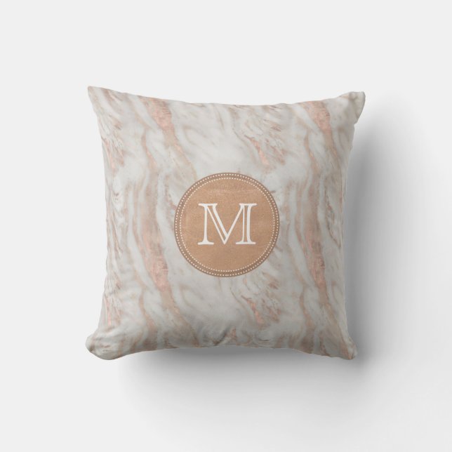 Rose Gold Marble Custom Monogram Cushion (Front)