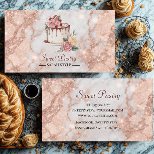 rose gold marble Elegant Pastry  Business Card