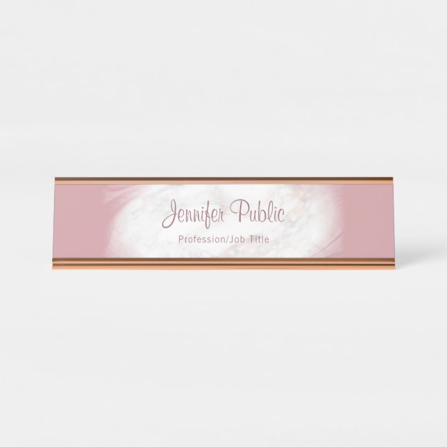 Rose Gold Marble Elegant Template Professional Desk Name Plate (Front)