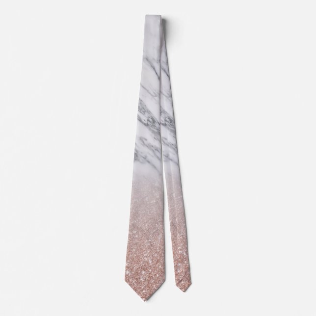 Rose Gold Marble Fading Waterfall Ombre Glitter Tie (Front)