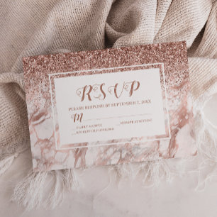 Rose Gold Marble Faux Glitter Script RSVP Card