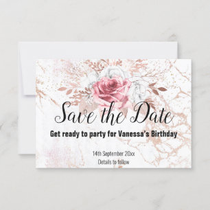 ROSE GOLD MARBLE FLORAL BLUSH PINK SAVE THE DATE RSVP CARD