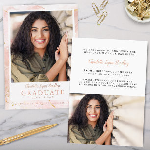 Rose Gold Marble Foil Graduation Announcement