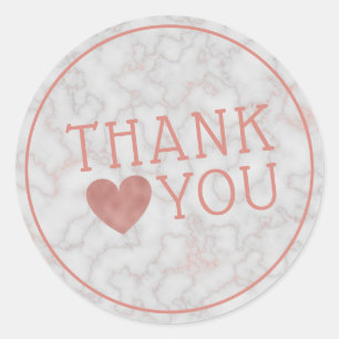 Rose Gold Marble Foil Heart Thank You Classic Round Sticker