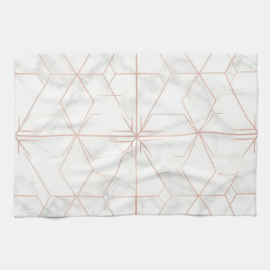 Rose Gold Marble Geometric Pattern Tea Towel