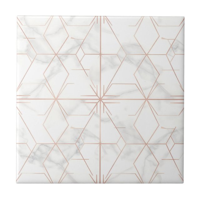 Rose Gold Marble Geometric Pattern Tile (Front)