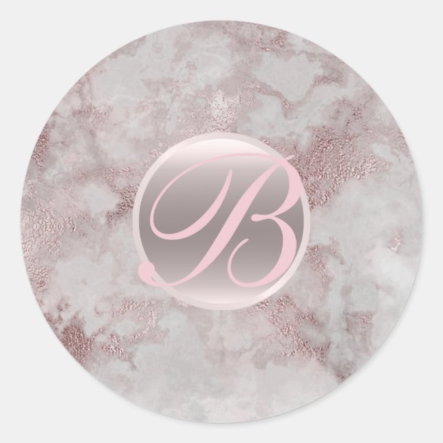 Rose Gold Marble Glam Modern Monogram Initial Classic Round Sticker (Front)