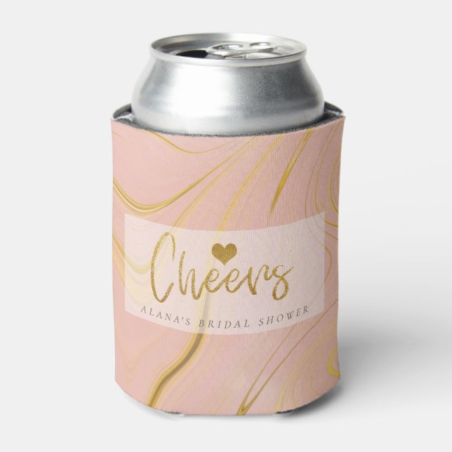 Rose Gold Marble Glitter Bridal Shower Can Cooler (Can Front)