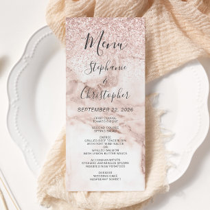 Rose Gold Marble Glitter Elegant Wedding Menu