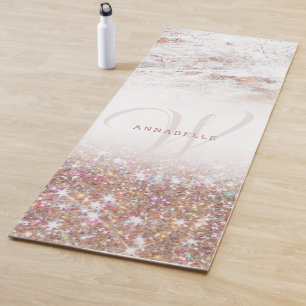Rose Gold Marble & Glitter Monogram  Yoga Mat