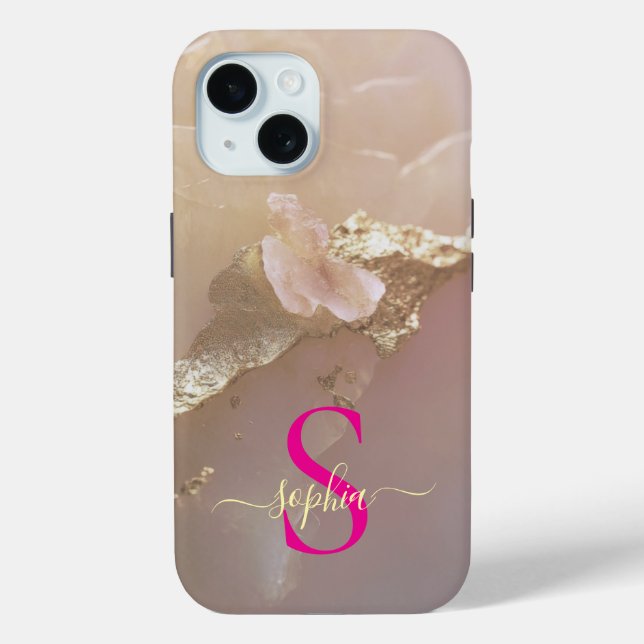 Rose gold marble gold glitter monogram Case-Mate iPhone case (Back)
