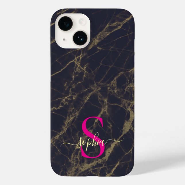 Rose gold marble gold glitter monogram Case-Mate iPhone case (Back)
