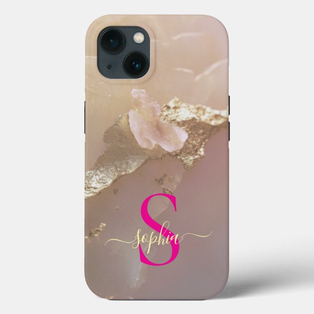 Rose gold marble gold glitter monogram Case-Mate iPhone case (Back)