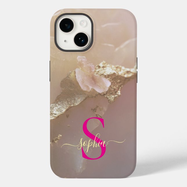 Rose gold marble gold glitter monogram Case-Mate iPhone case (Back)