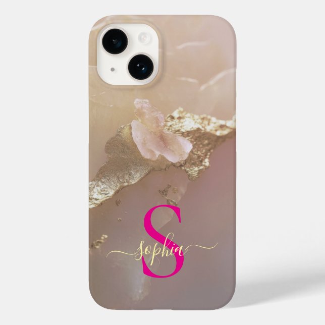 Rose gold marble gold glitter monogram Case-Mate iPhone case (Back)