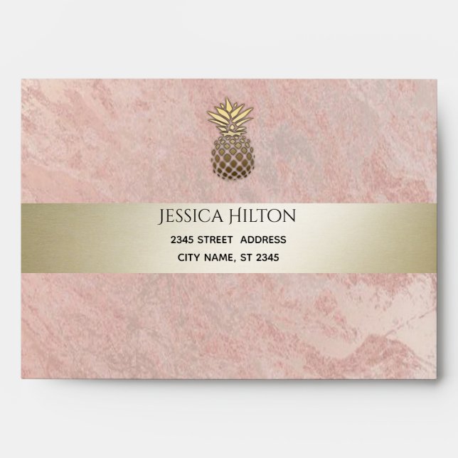 rose gold marble gold pineapple address rsvp envelope (Front)