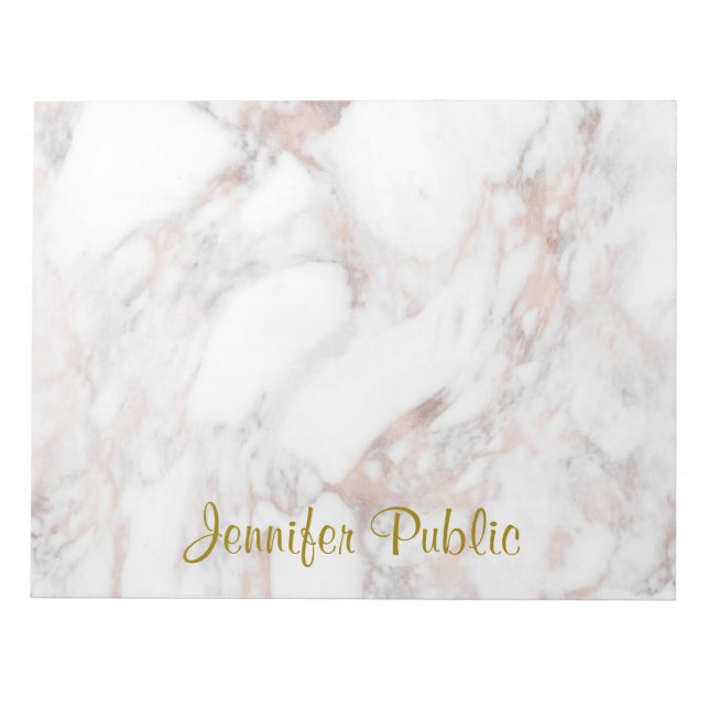 Rose Gold Marble Hand Script Elegant Template Notepad (Front)