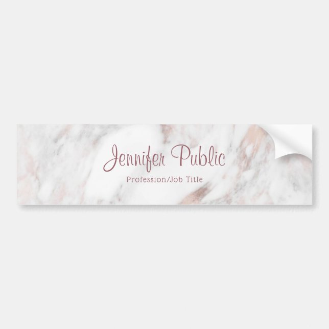 Rose Gold Marble Handwritten Script Template Bumper Sticker (Front)