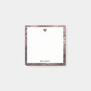 Rose Gold Marble Heart and Border on White w/ Name Post-it Notes